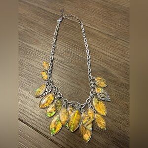 Premier Designs Silver Necklace with Gold Leaf Accents